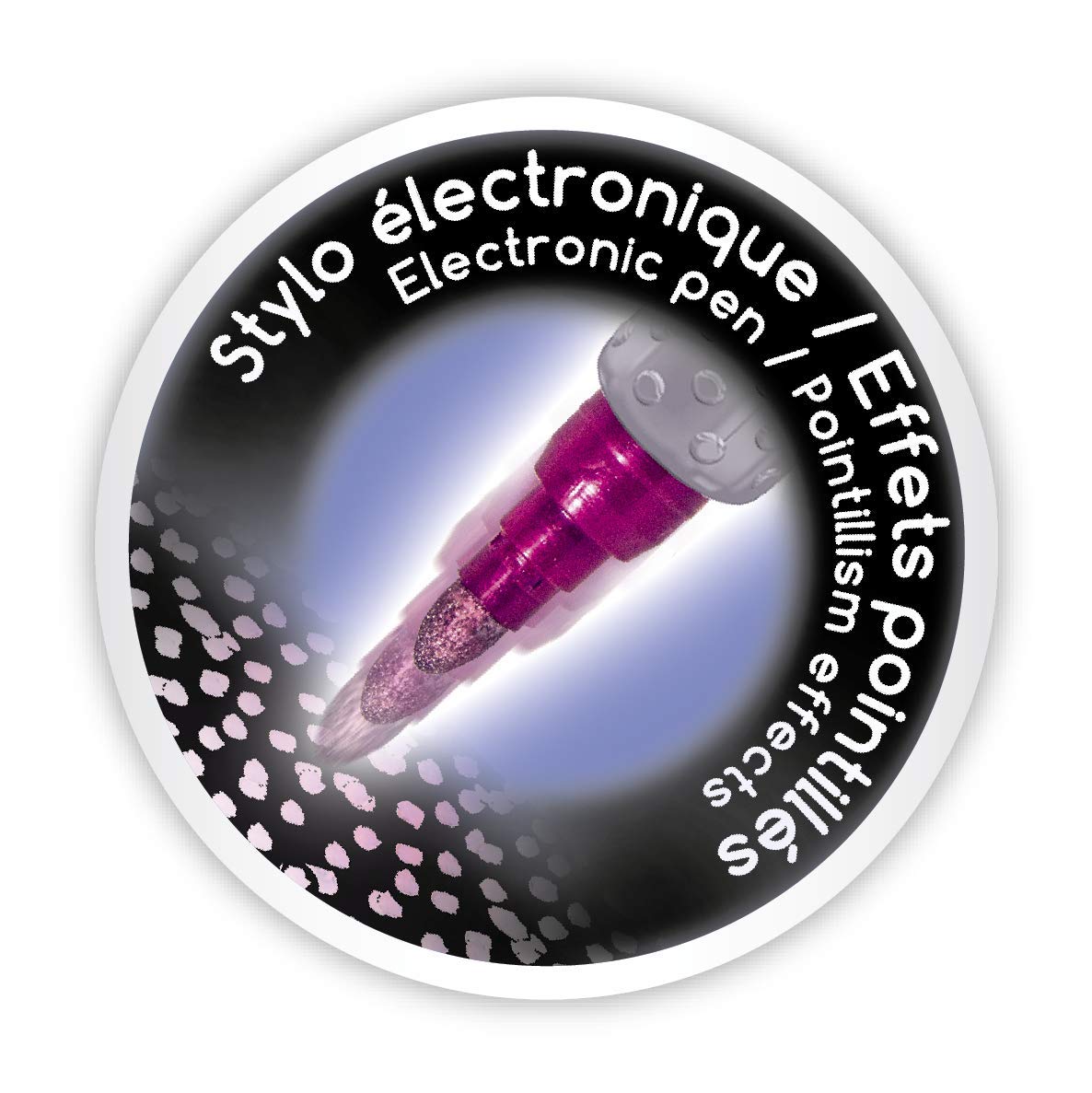 PIXELO - Set metalic - Set de desen cu efecte de puncte și culori metalice - Pictură cu puncte cu stilou electronic pentru copii de la 6 ani - 8 desene - Baterie nu este inclusă - Lansay