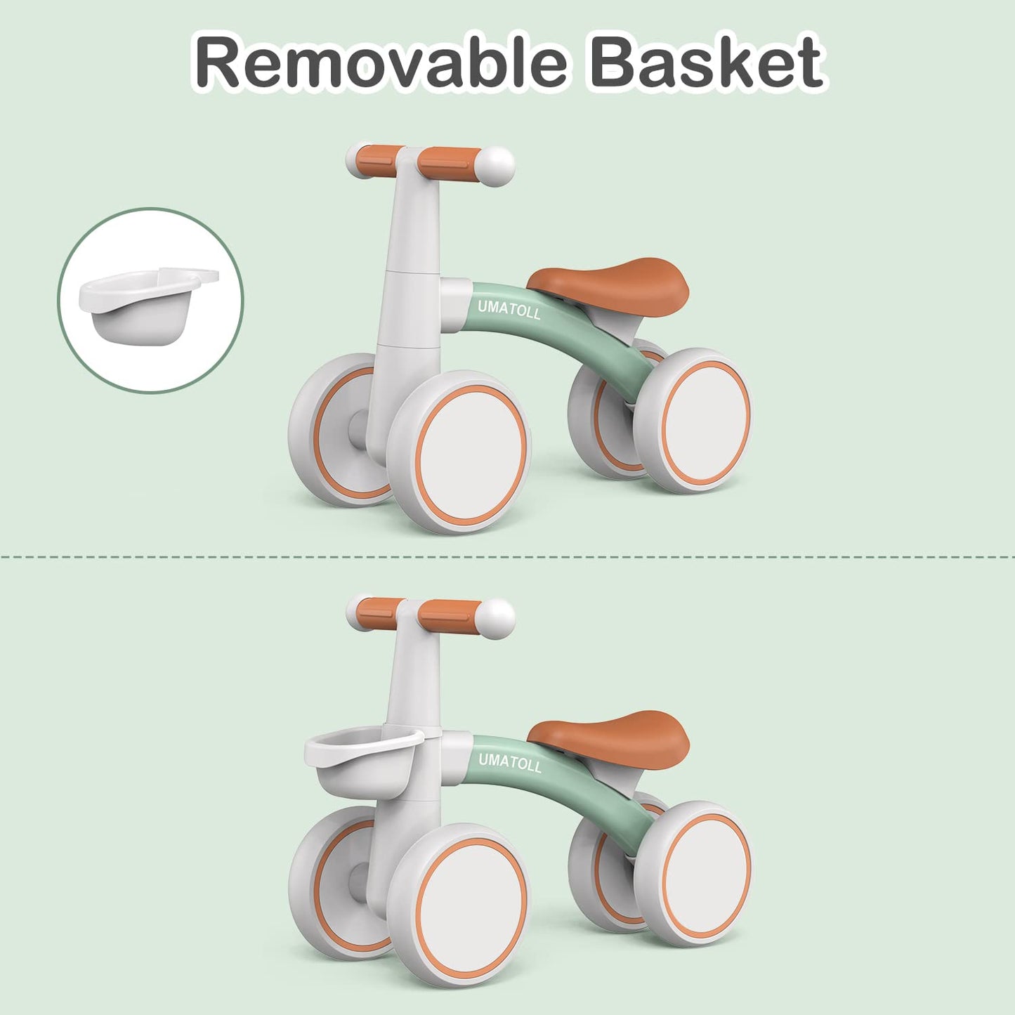 Umatoll Bicicleta balans pentru 1 an, jucărie pentru 12-24 luni, cadou de ziua de naștere pentru 1 an (Verde)