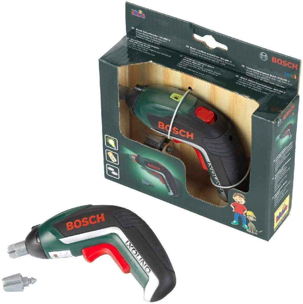 Theo Klein 8300 Bosch Șurubelniță electrică de jucarie cu lumină și sunet | Capete interschimbabile | Dimensiuni: 12,5 cm x 4 cm x 9 cm | Jucărie pentru copii de la 3 ani