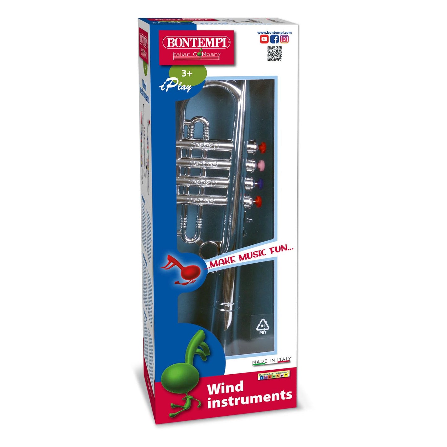 Trompetă jucarie Bontempi 32 4231 cu 4 taste colorate, argintie