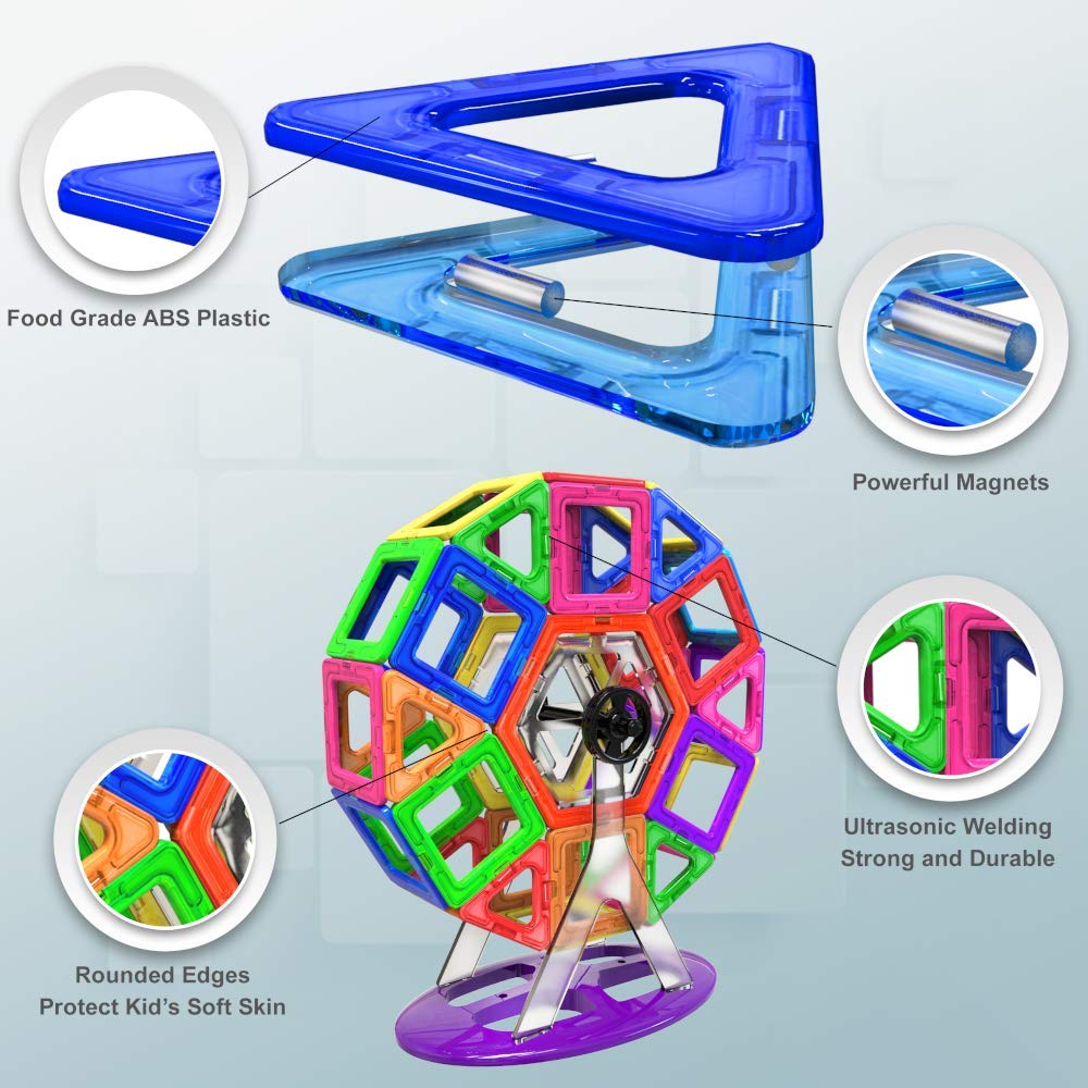 Set de Blocuri Magnetice Desire Deluxe 94PC - Jucărie Montessori pentru Construcții, Ideală pentru Copii de la 2 la 8 Ani, Cadou Educațional pentru Fete și Băieți