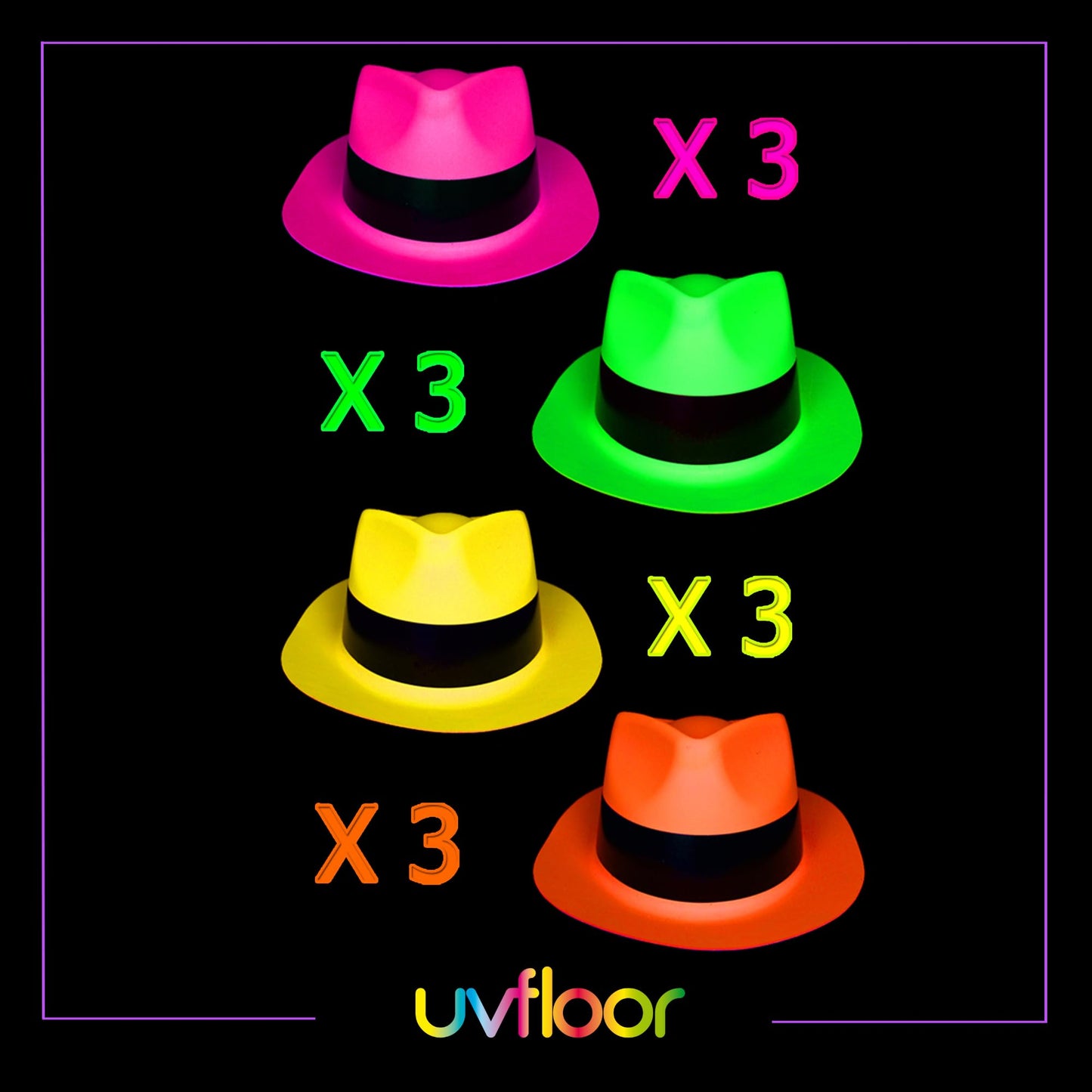 UV Floor Set pălării neon UV, 12 bucăți, L/XL