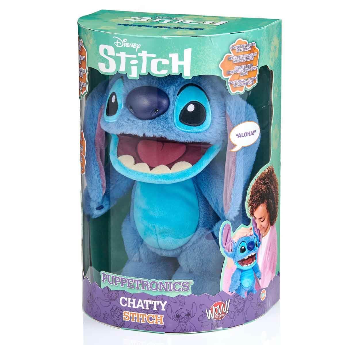 WOW! STUFF Chatty Stitch Deluxe Păpușă Animatronică Interactivă cu peste 50 de sunete, 30 cm, pentru copii și adulți (albastru)