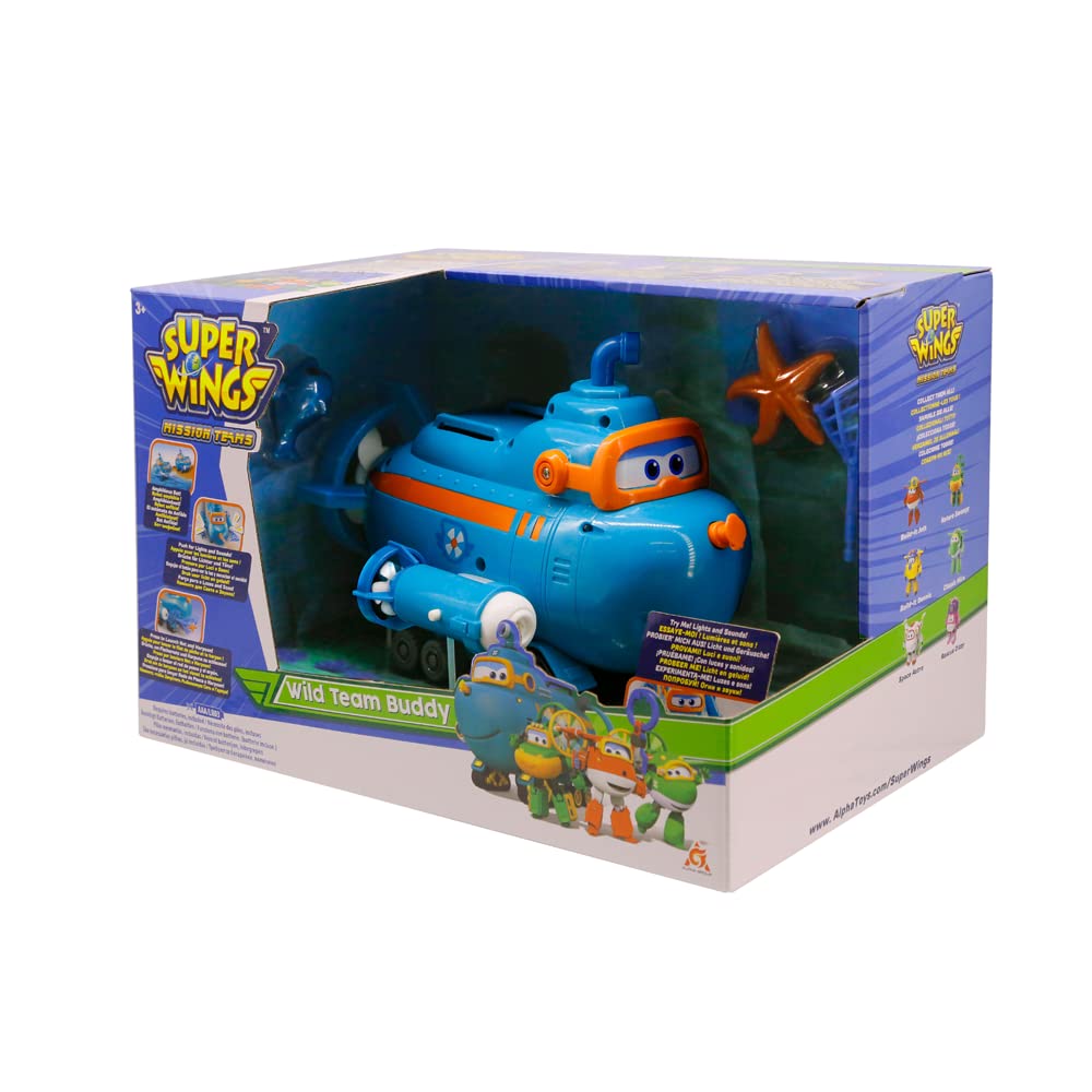 Super Wings EU730809 - Vehicul Transformabil Wild Team Buddy, figură de joc de aproximativ 22 cm pentru copii, jucărie de baie și apă, cu funcții, rezistentă la apă.