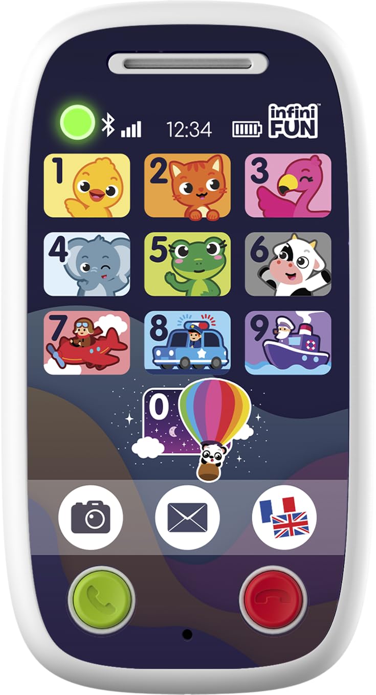 Infini Fun - Primul meu adevărat duo de telefoane – primul telefon care permite apeluri prin Bluetooth. Jucărie de imitație, multilingvă, franceză/engleză, pentru copii de la 12 luni.