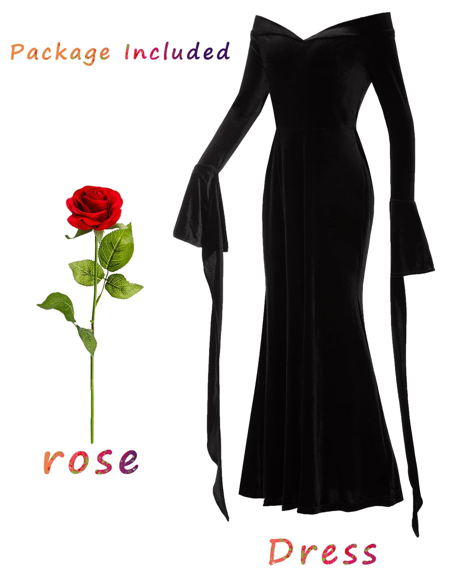 Velmawig Costum Morticia Addams, rochie gotica
