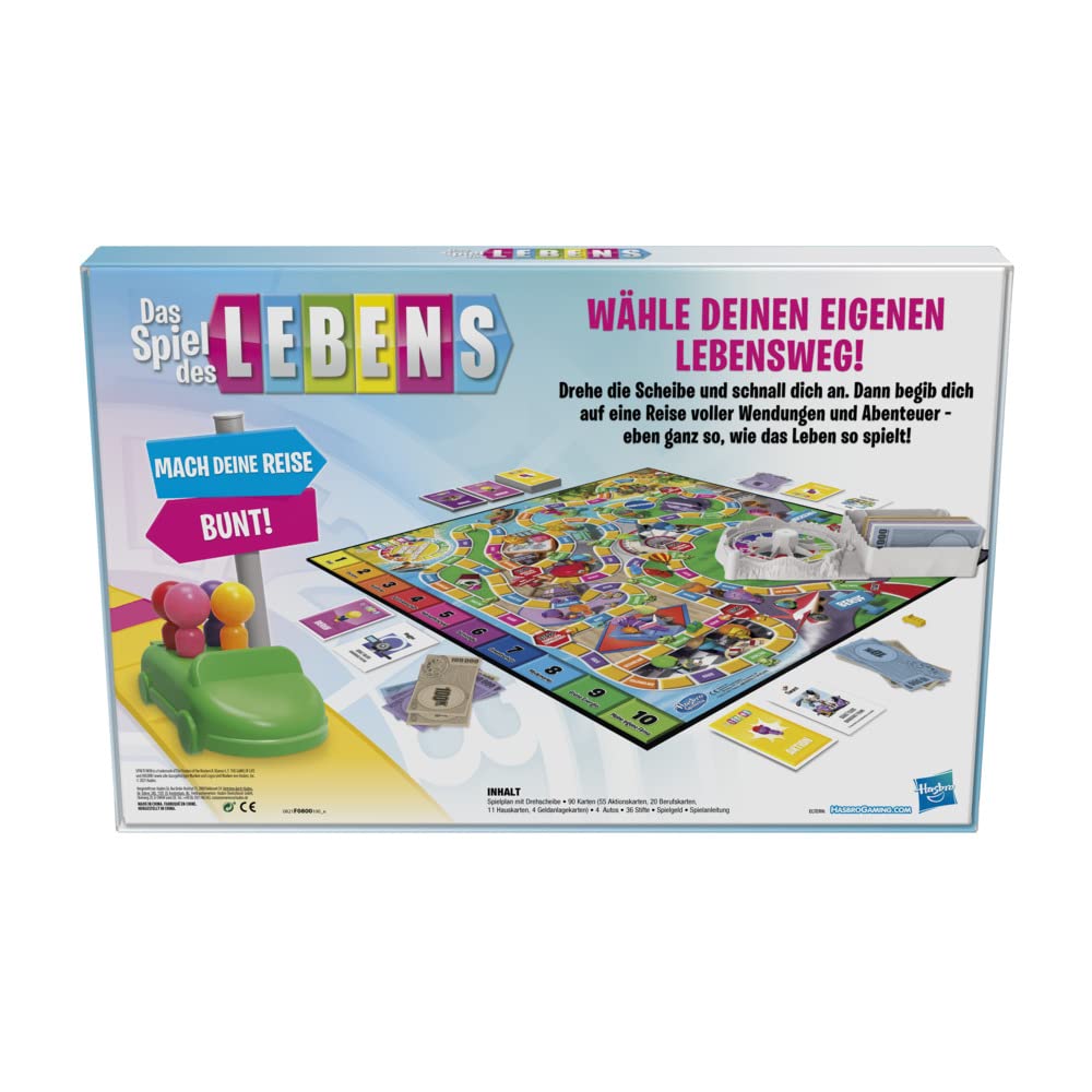 Hasbro Das Spiel des Lebens Joc de societate pentru familie 2-4 jucători de la 8 ani cu creioane colorate