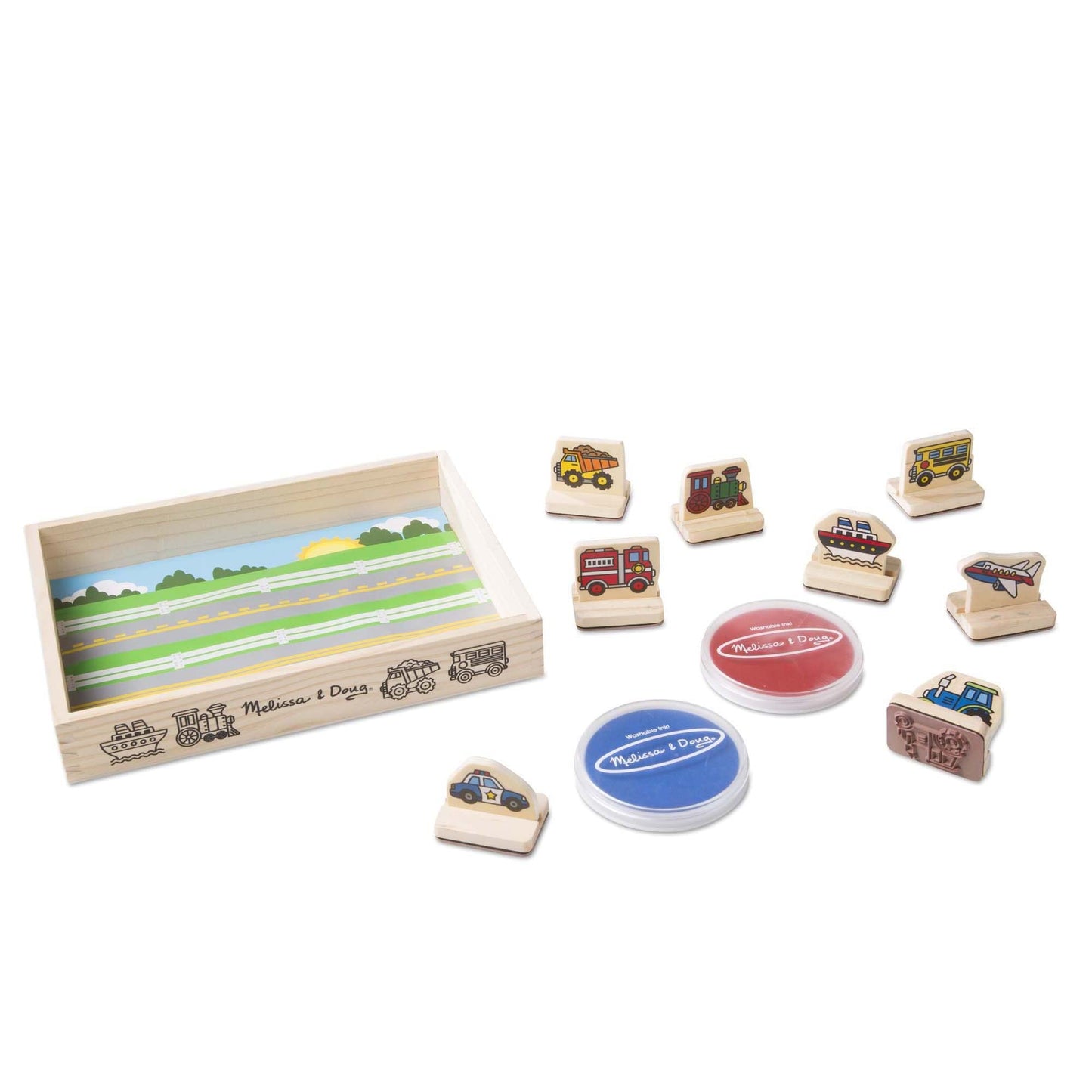 Set de Timbre din Lemn Melissa & Doug - Vehicule | Arte & Meșteșuguri | Seturi de Timbre & Șabloane | 4+ | Cadou pentru Băiat sau Fată