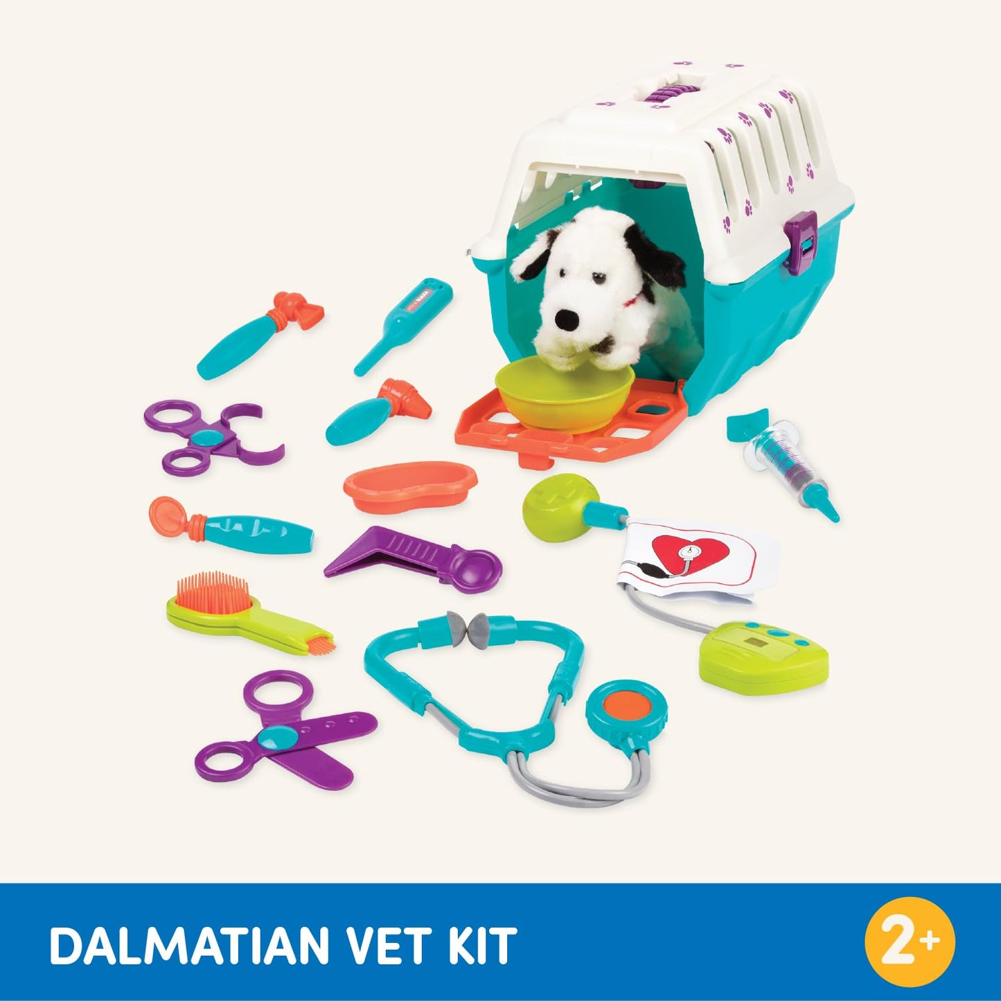 Set Veterinar pentru Copii cu Dalmațian de Pluș – Trusă de Doctor, Cușcă pentru Câini, Jucărie Transportor – Clinica Veterinară de la 2 Ani