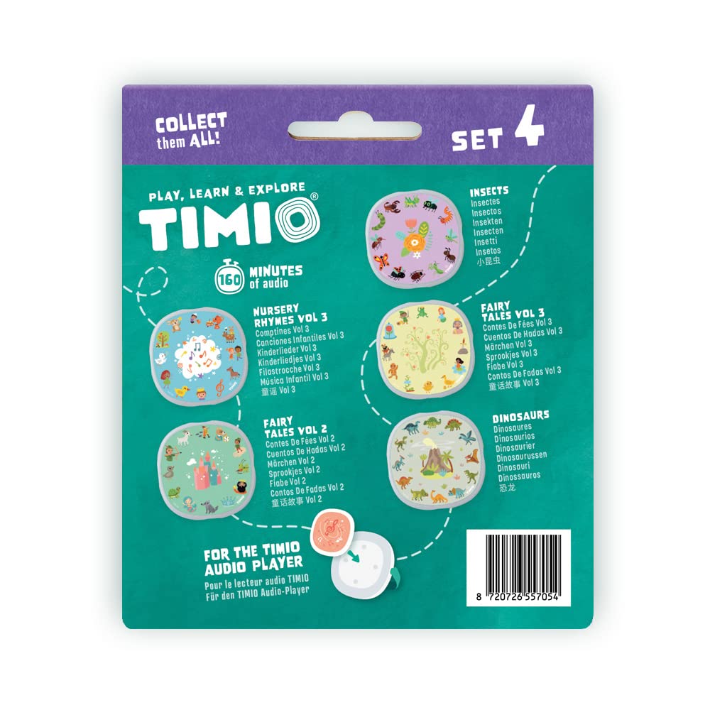 Set Disc TIMIO #4: 5 Discuri Audio pentru Player TIMIO | Învață 96 de Poezii pentru Copii Vol. 3, 12 Povești de Zână Vol. 2, 12 Povești de Zână Vol. 3, Dinozauri, Insecte Mici | 8 Limbi Incluse | Pentru 2 - 6 Ani