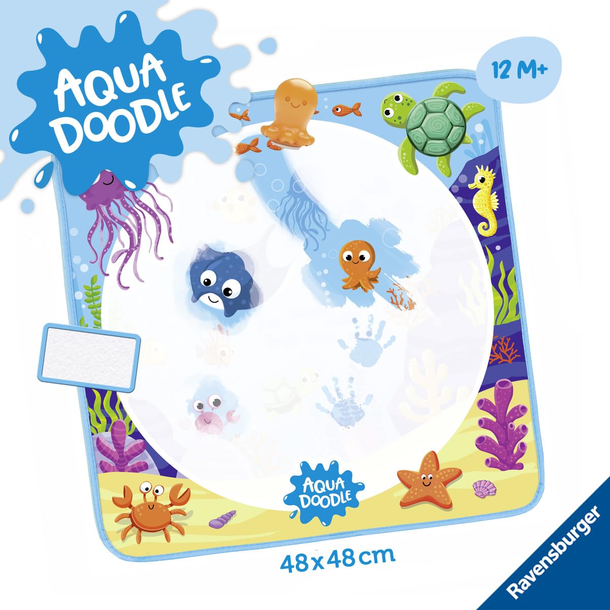 Ravensburger 4568 Aquadoodle Magic Ocean - Stamping și explorare fără pete cu apă - Set de ștampile cu covor magic pentru bebeluși de la 12 luni, jucărie pentru copii de la 1 an