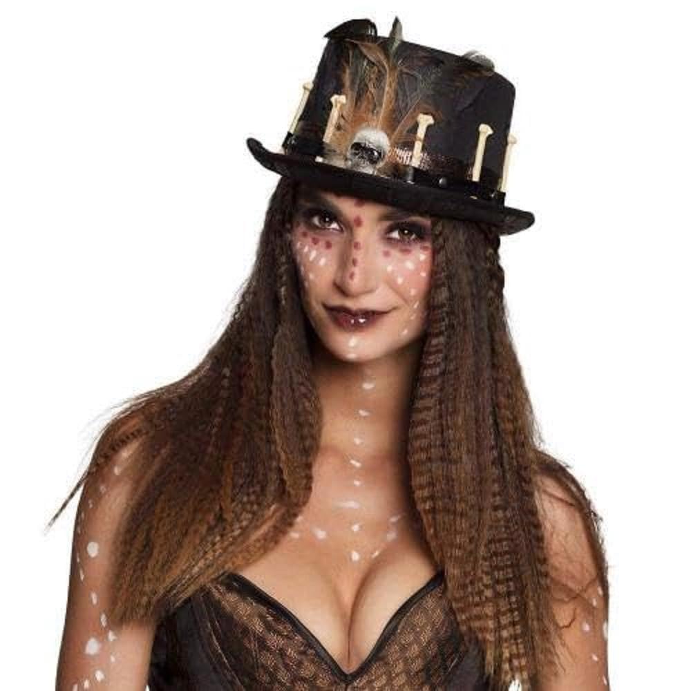 Boland 72181 - Hut Voodoo Nana, cilindru cu oase, pene și craniu, pălărie, vindecător minunat, costum, carnaval, petrecere tematică