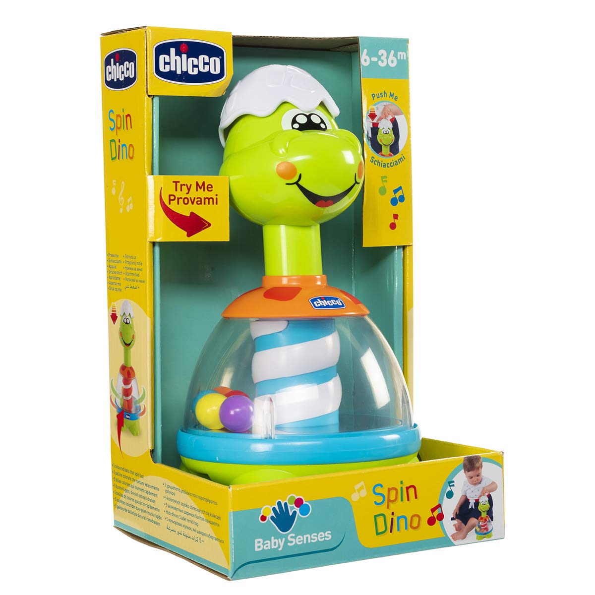 Dino Chicco, Jucărie cu Minge Colorată, Mânere și Oglindă Centrală pentru Jocuri de Lumină, Cadou pentru Bebeluși și Copii de la 6 luni la 3 ani