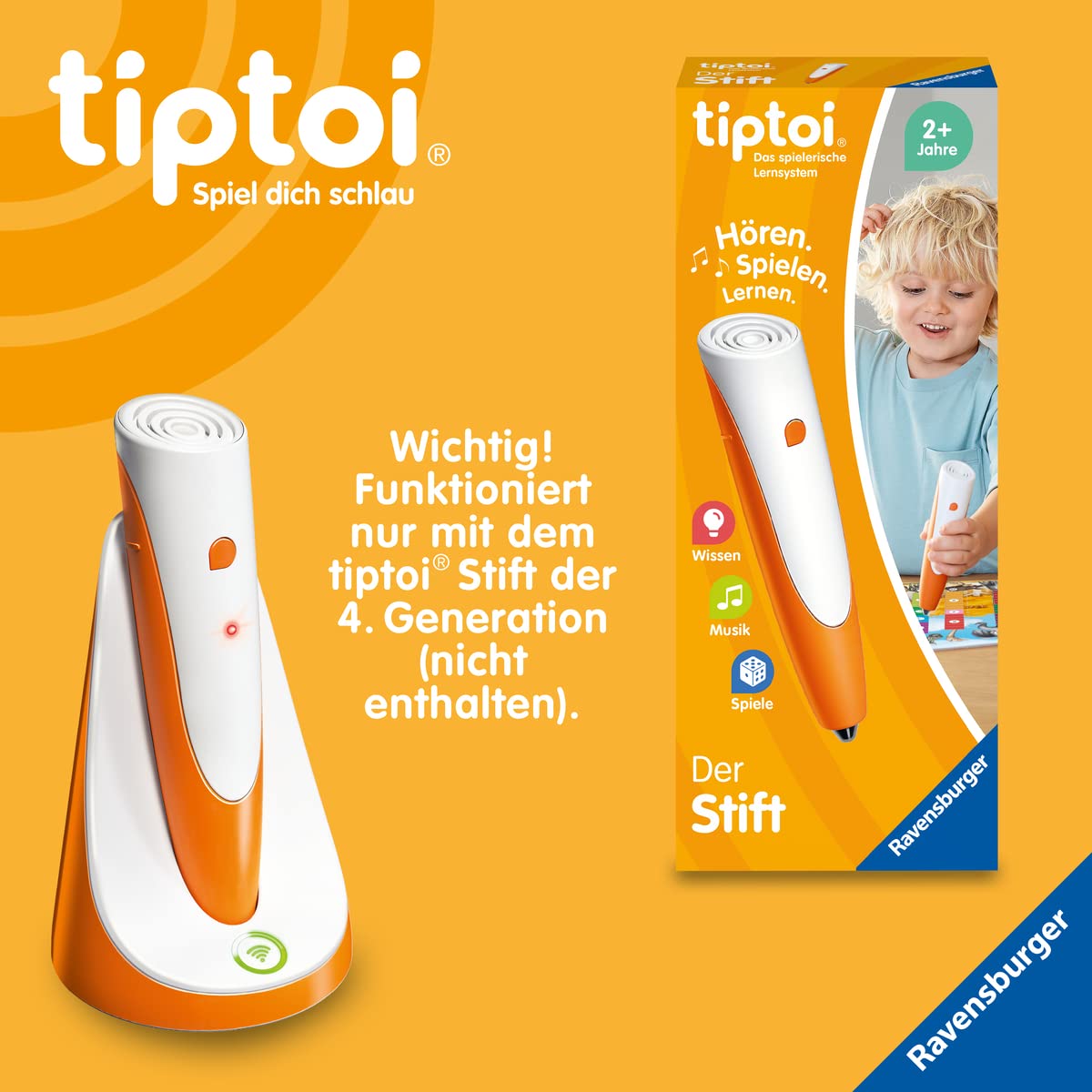 Ravensburger tiptoi Ladestation 00111 - Încărcător pentru acumulator și fișiere audio, stație de încărcare pentru stiloul tiptoi, accesorii tiptoi