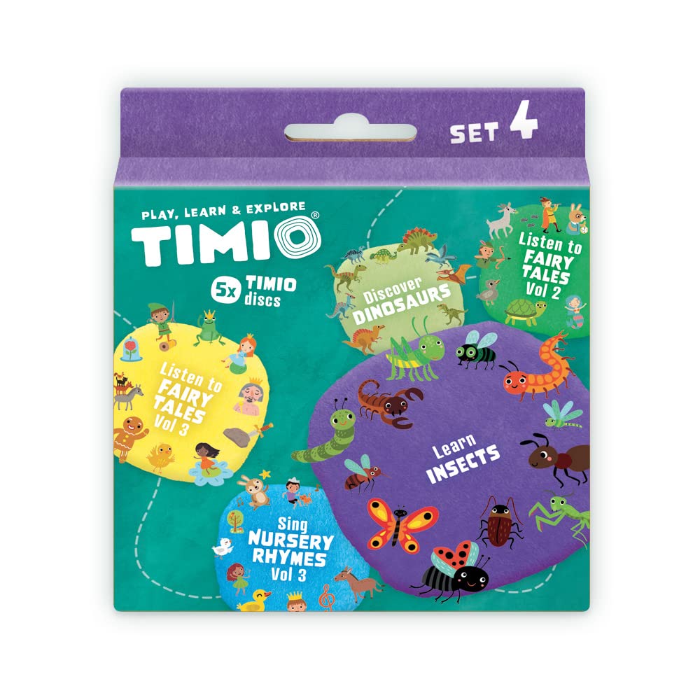 Set Disc TIMIO #4: 5 Discuri Audio pentru Player TIMIO | Învață 96 de Poezii pentru Copii Vol. 3, 12 Povești de Zână Vol. 2, 12 Povești de Zână Vol. 3, Dinozauri, Insecte Mici | 8 Limbi Incluse | Pentru 2 - 6 Ani
