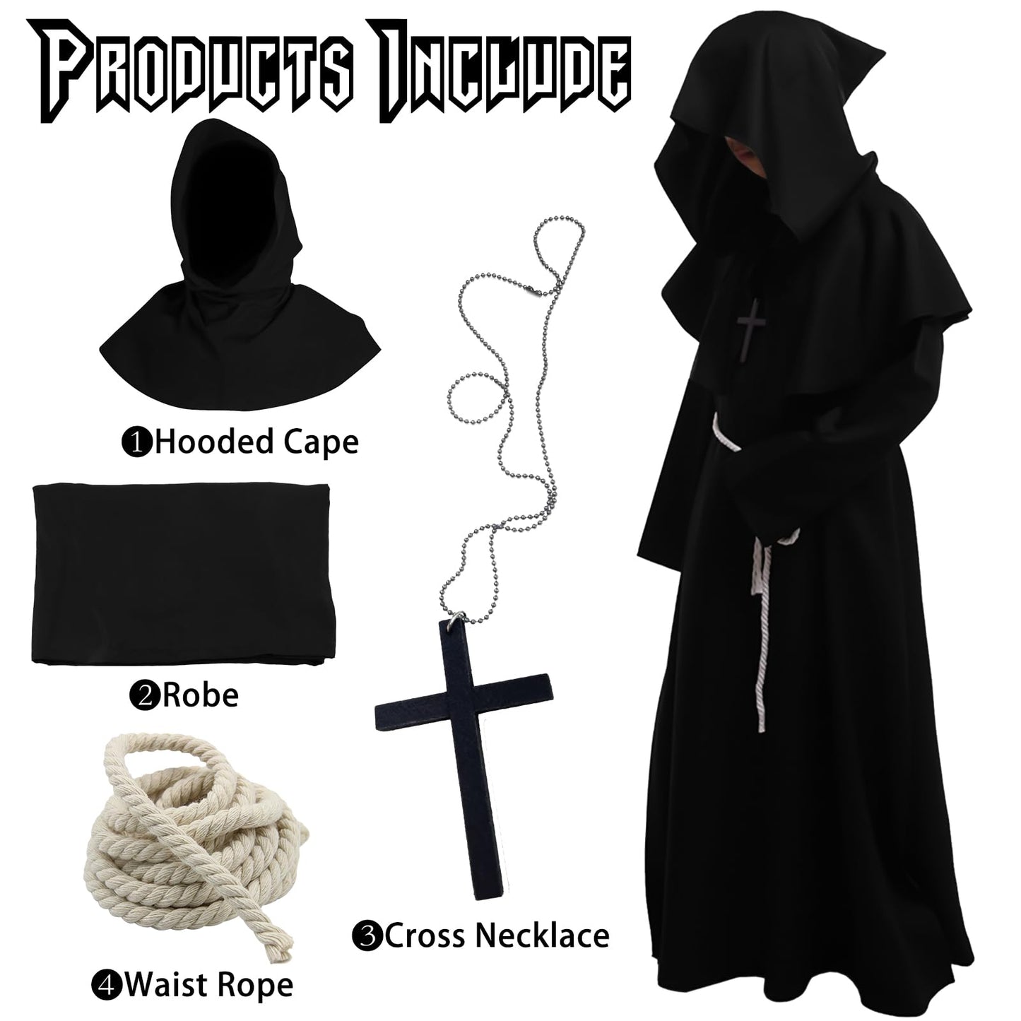 Kitimi Costum Călugăr medieval, set 4 piese, S