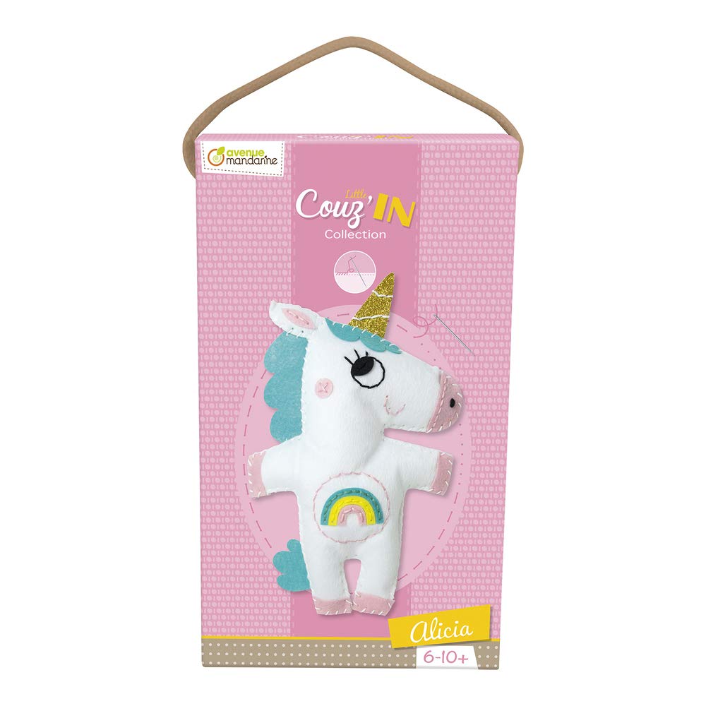Avenue Mandarine KC066C Păpușa Little Couz'In, Set de cusut (ideal pentru copii de la 6 ani) - 1 bucată Alicia, unicorn