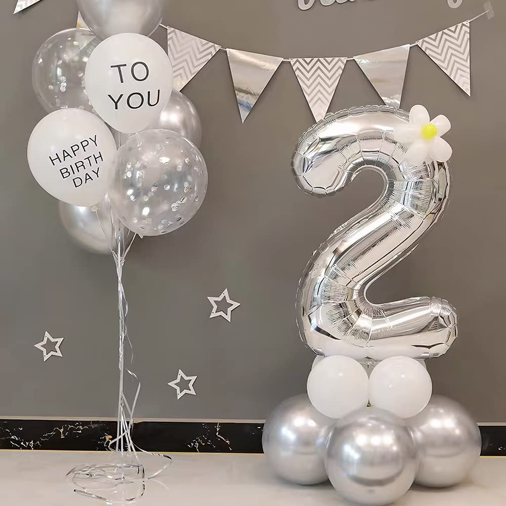 Balonii cu numere Ponmoo 25/52 Argintii, Răsuciti 0-100, Folienballons pentru Nuntă, Aniversare, Petrecere de Naștere
