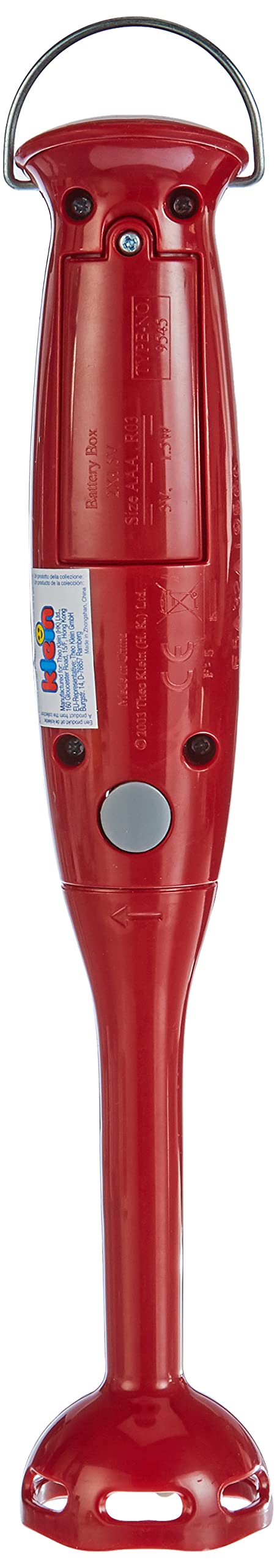 Mixer Bosch Theo Klein 9566, model sigur pentru copii, cu lame rotative simulate și cană de măsurare, dimensiuni: 4 cm x 4 cm x 25 cm, jucărie pentru copii de la 3 ani.