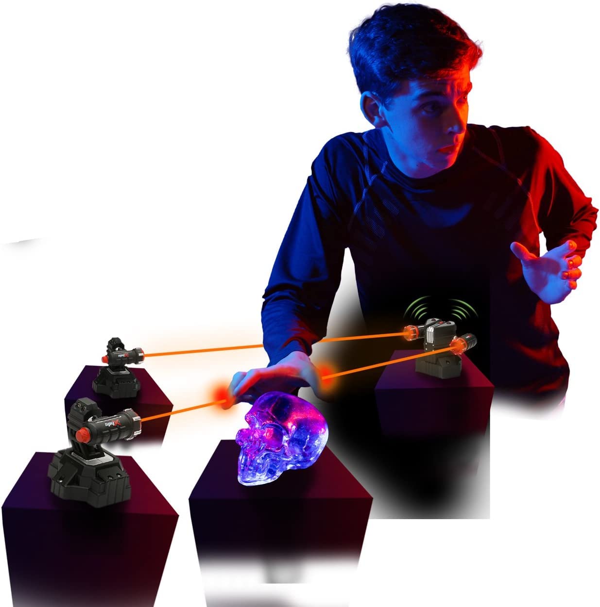 SpyX Alarm cu laser pentru copii – Protejează-te cu raze invizibile cu LED pentru misiuni de spionaj distractive – inclusiv 2 raze super luminoase și alarmă de recepție, de la 6 ani.