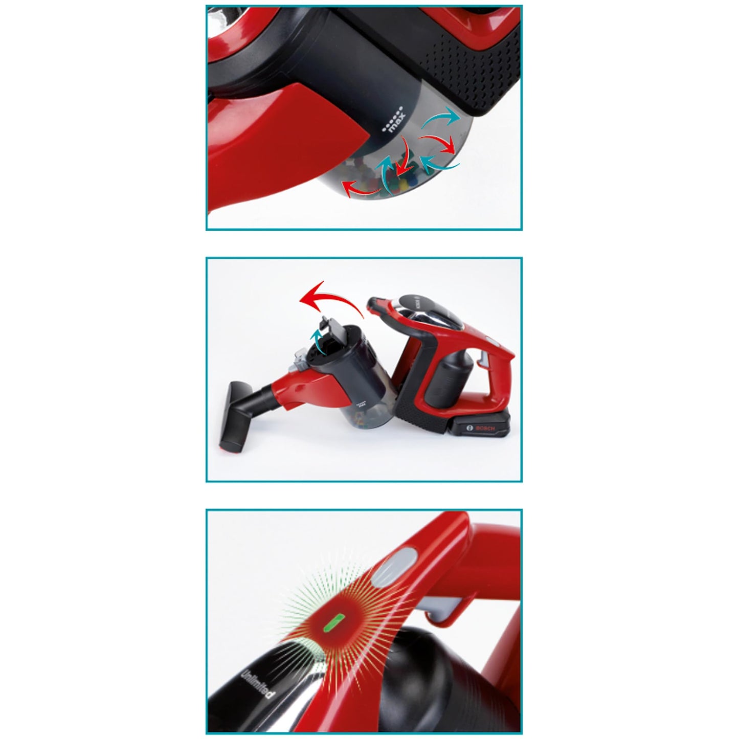 Theo Klein 6808 Bosch Aspirator | Aspirator interactiv și oficial licențiat Bosch | Aspirator cu funcție de aspirație și sunet, funcționează pe baterii | Jucărie pentru copii de la 3 ani