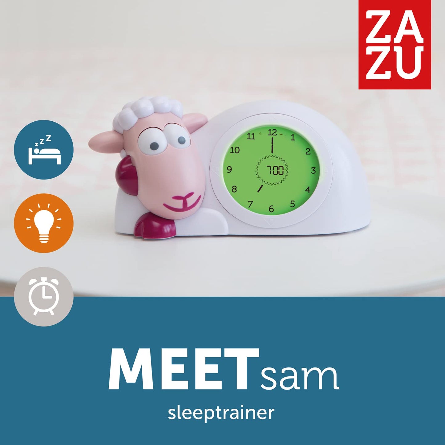 ZAZU Sam Oaia Ceas – Ceas de Somn și Lumină de Noapte pentru Copii | Îi învață pe copii când să se trezească | Luminozitate ajustabilă | Oprire automată