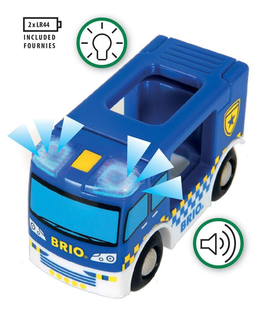 BRIO World - 33825 - Mașină de poliție cu lumină și sunet - Tren de jucărie pentru copii de la 3 ani, jucărie poliție de la 3 ani