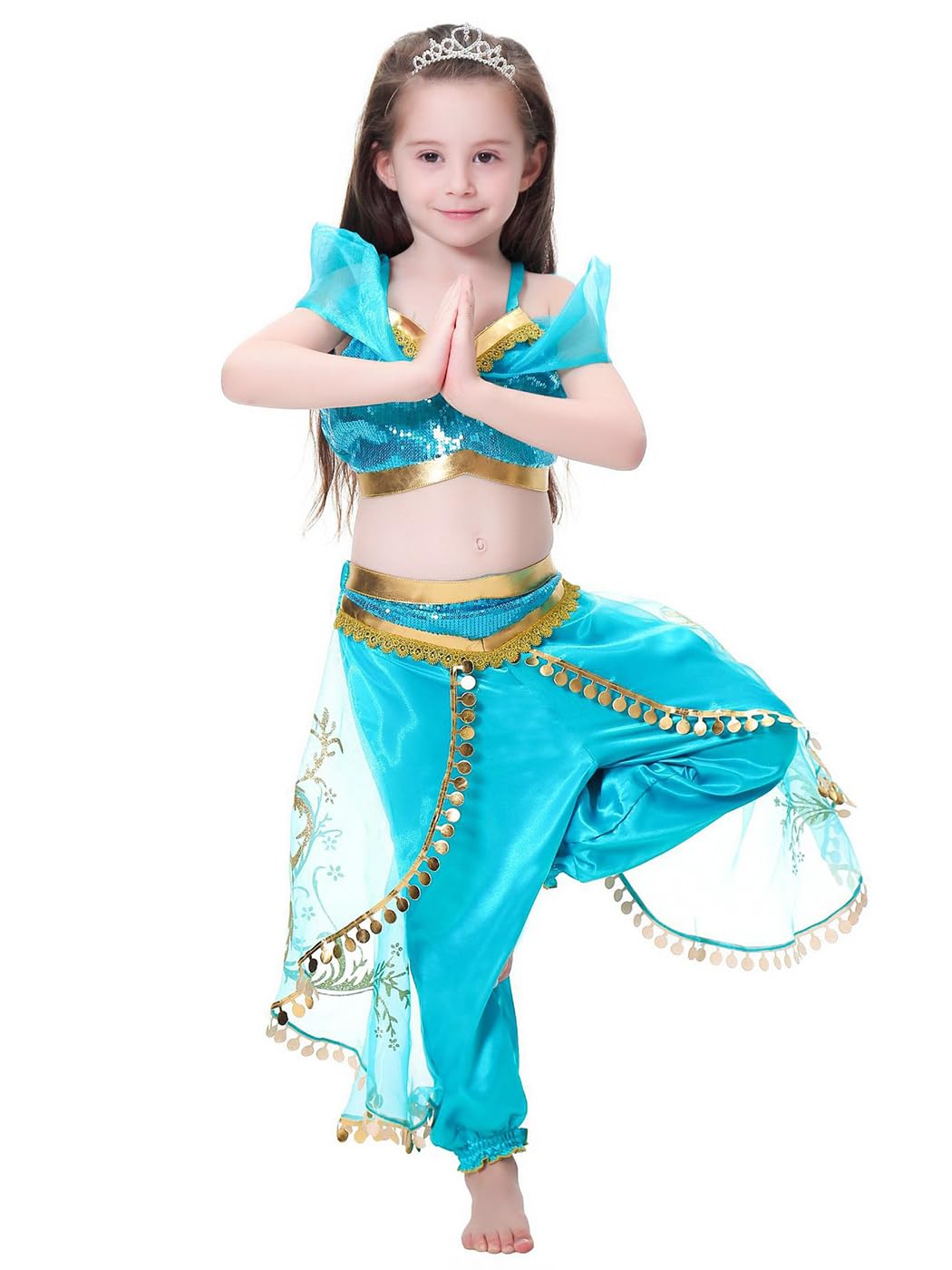 Costum de prințesă Jasmin pentru fete cu perucă - Costum Aladdin pentru copii, rochie de prințesă pentru Crăciun, zi de naștere, petrecere, Halloween, carnaval, cosplay.