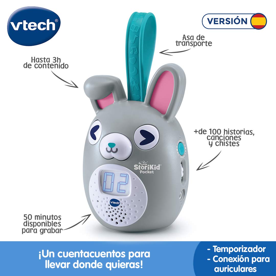 VTech StoriKid Pocket - Povestitor pentru copii, jucărie portabilă pentru bebeluși de la 6 luni, salvează povești, timer, versiune ESP, gri