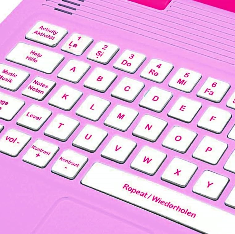 Laptop educativ și bilingv în engleză/ germană Lexibook Barbie, cu 124 de activități pentru învățare, joacă și muzică, roz, JC598BBi3
