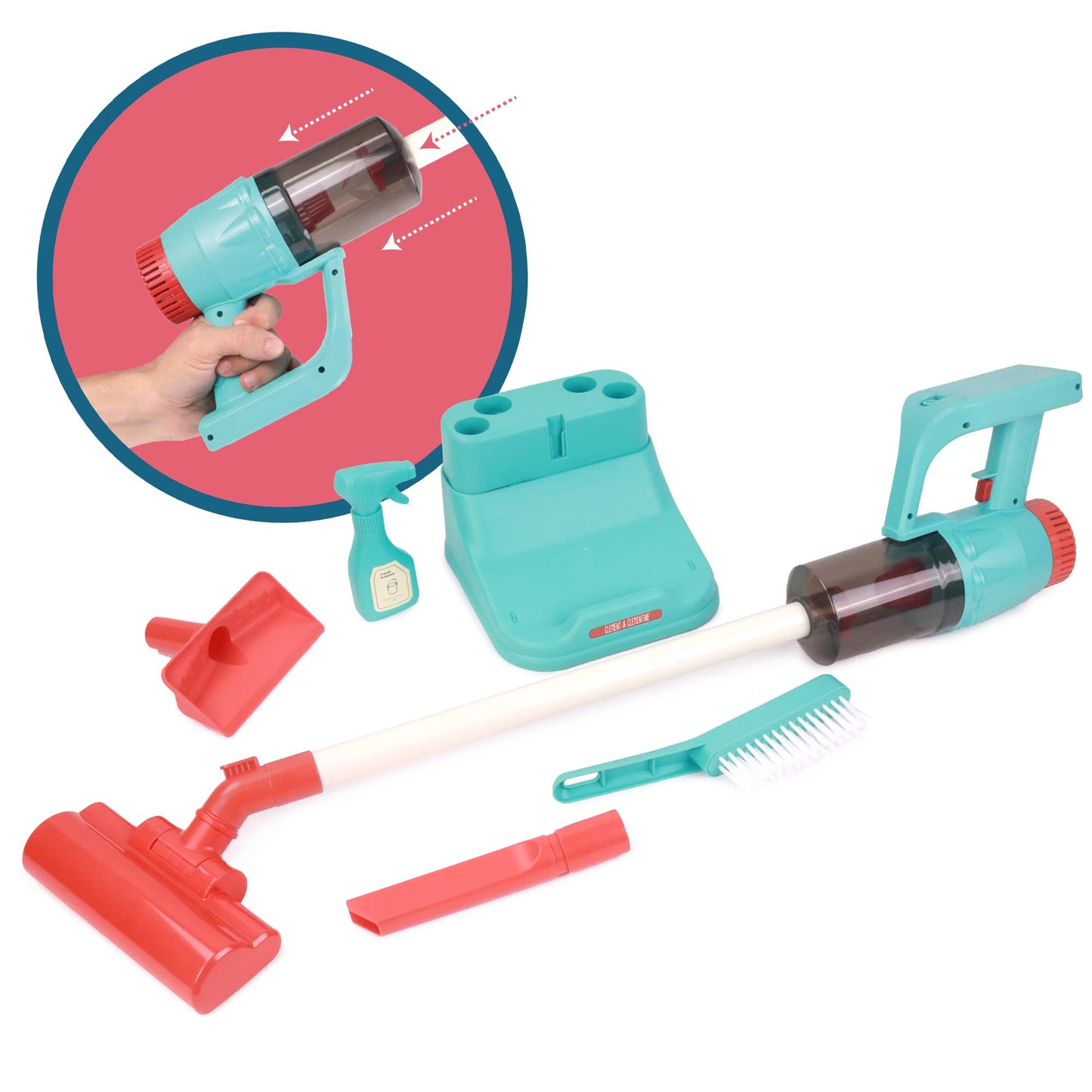 CLEMENT CLEMENTINE - Aspirator fără fir cu accesorii - Joc de imitare - 110401 - Albastru - Plastic - Acasă - Mătură - Jucărie pentru copii - Bateriile nu sunt incluse - 67 cm x 18 cm - Recomandat de la 3 ani