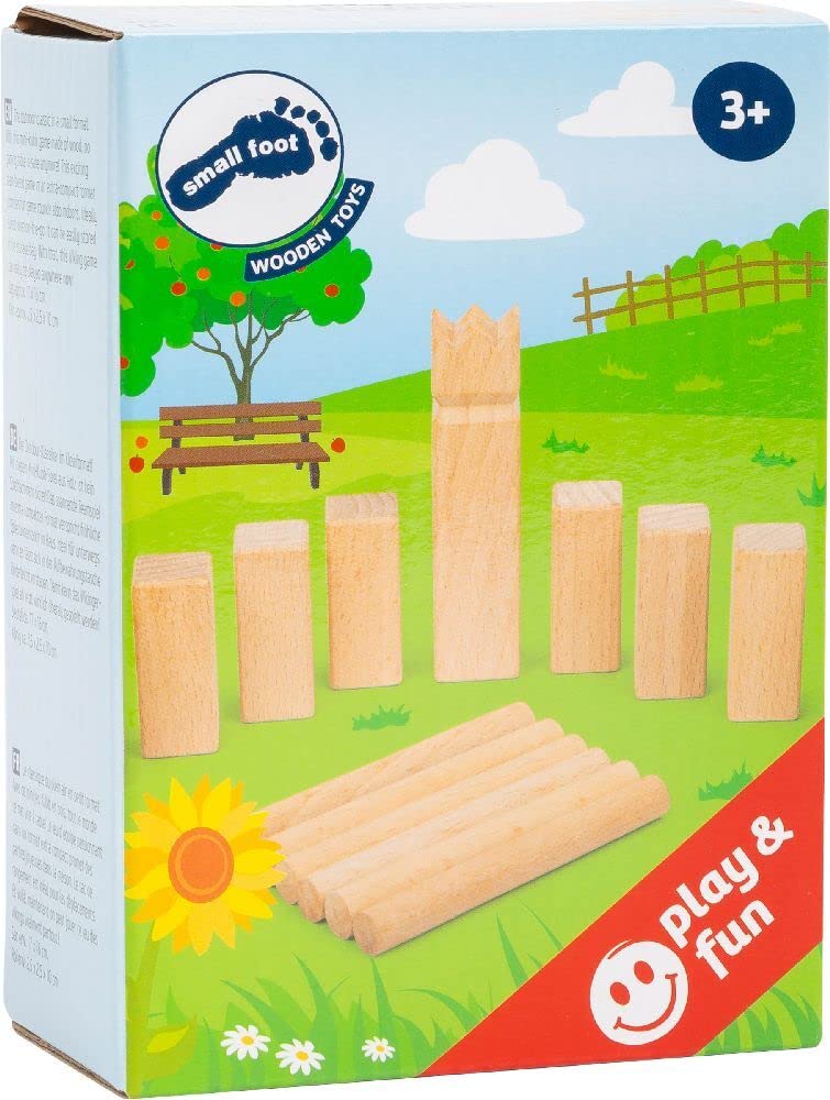 Small Foot Company - 11356 Vikingo Mini-Kubb, Set Extra Compact de 17 Piese din lemn cu Sac de Depozitare