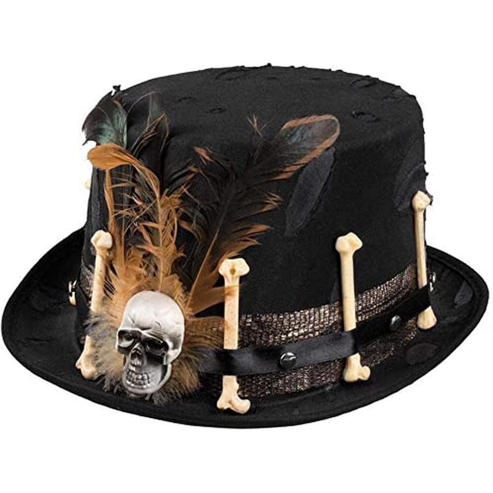 Boland 72181 - Hut Voodoo Nana, cilindru cu oase, pene și craniu, pălărie, vindecător minunat, costum, carnaval, petrecere tematică