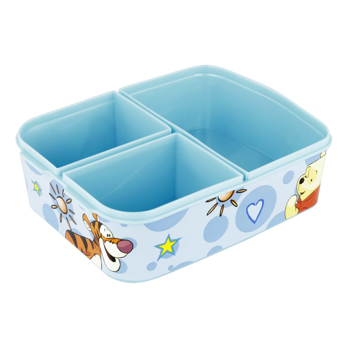 Cutie pentru prânz Winnie Pooh pentru copii cu 3 compartimente, din plastic cu închideri tip clip, ideală pentru grădiniță, școală și timp liber.