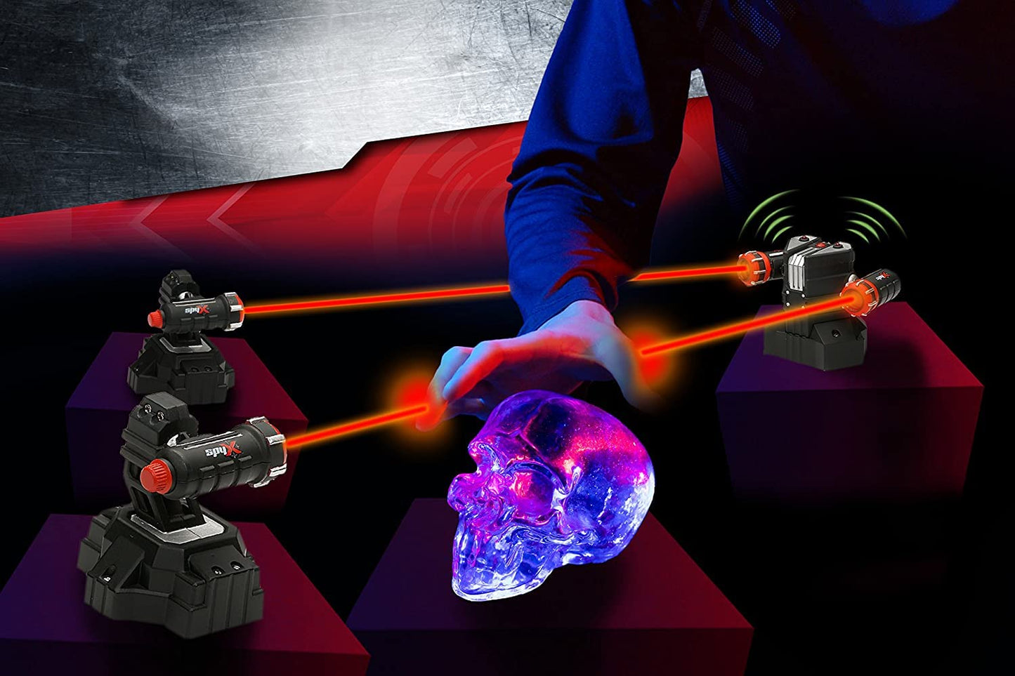 SpyX Alarm cu laser pentru copii – Protejează-te cu raze invizibile cu LED pentru misiuni de spionaj distractive – inclusiv 2 raze super luminoase și alarmă de recepție, de la 6 ani.