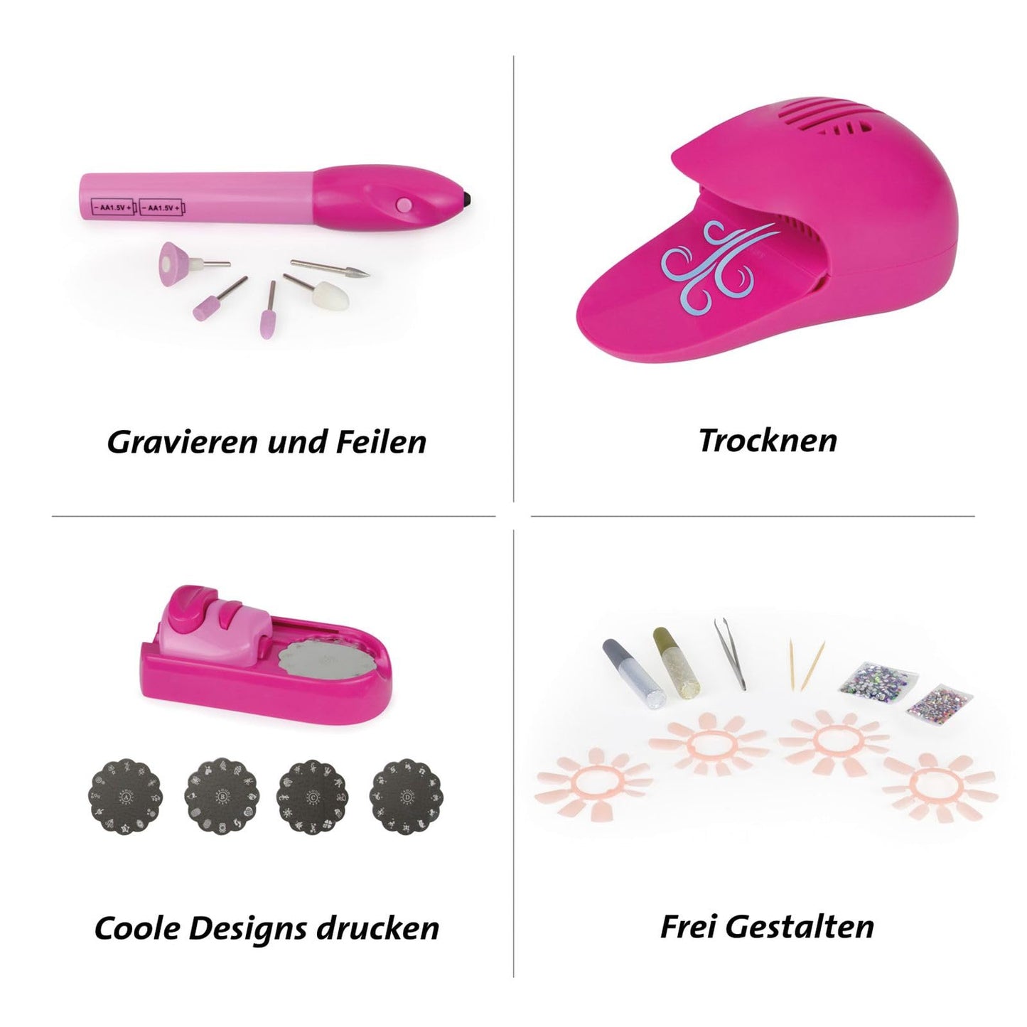 Lena 42654 Salon de Unghii Mani-Pedi - Set Creativ pentru Fete de 8 Ani, cu Formatoare de Unghii, Imprimantă pentru Design, Strass și Uscător de Unghii