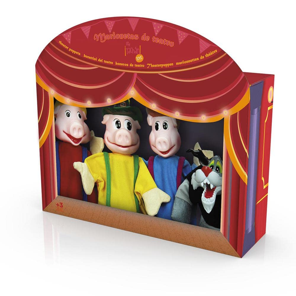 TACHAN - Set 4 Marionete pentru Copii cu cei 3 Purceluși - Joc de Marionete de Mână - Include 4 Personaje din Povești pentru Copii - Dimensiuni Marionetă 30 cm (CPA Toy Group 749T00540)