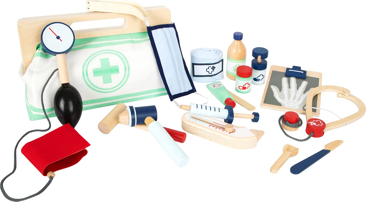 Geantă de doctor Small Foot cu accesorii din lemn, inclusiv tensiometru și seringa, pentru copii de la 3 ani, 11916