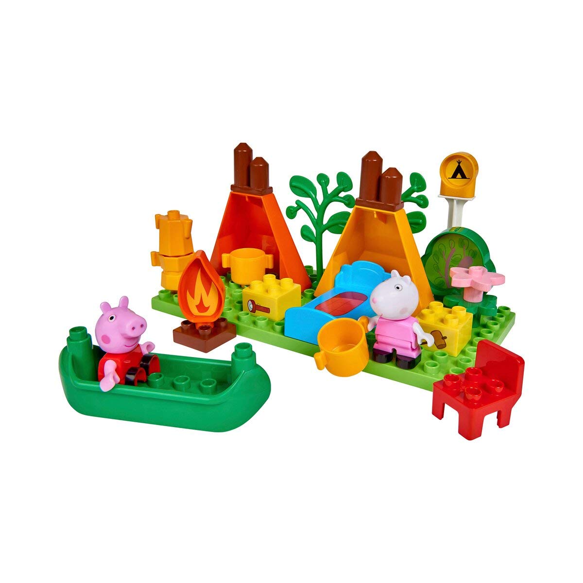 Set de Camping BIG-Bloxx Peppa Pig - Echipament de Camping Peppa, Set de Construcție, Set BIG-Bloxx format din Peppa și Suzy și Camper, 25 de piese, pentru copii de la 18 luni.