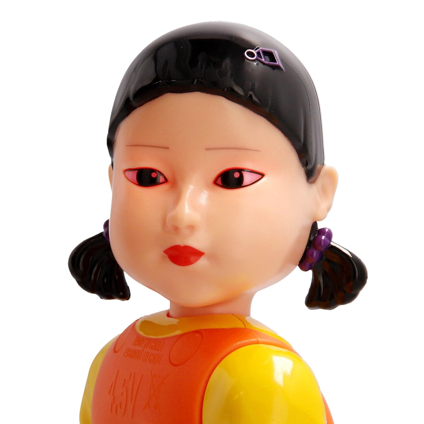 Puppet Young-Hee din Squid Game, seria Netflix, cu jocuri de lumină roșie și verde, păpușă electronică cu senzori de mișcare și ochi luminoși, joc pentru adulți de la 17 ani.