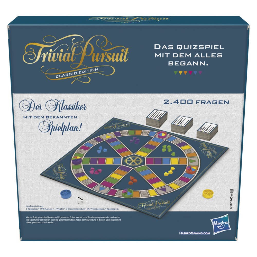 Hasbro Gaming Trivial Pursuit - Joc de societate cu design clasic, perfect pentru petreceri, întâlniri de familie și seri de jocuri.