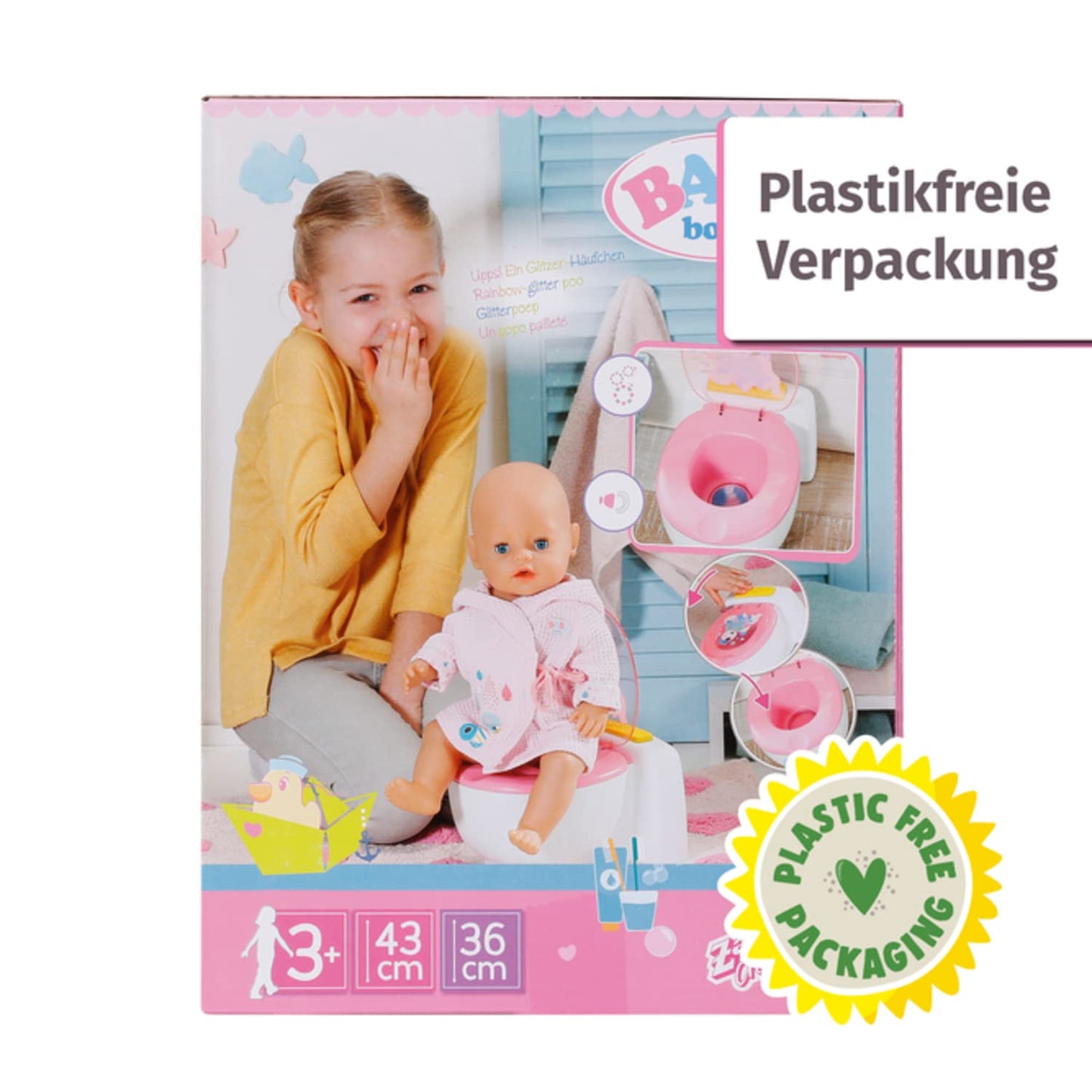Toaletă BABY born pentru păpuși cu funcție sonoră și efect de spălare, 828373 Zapf Creation, Alb/Roz