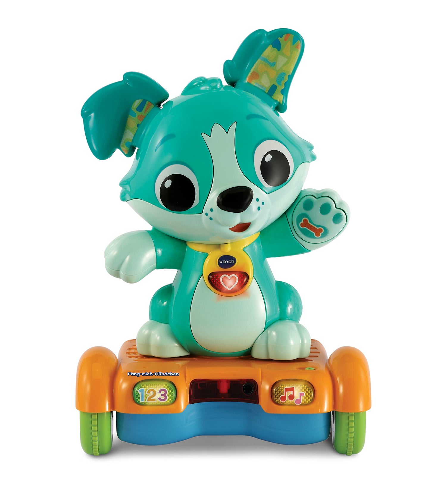 VTech Baby Câine Fang-mich – Hoverboard animat pentru mișcare – Cu urechi care se mișcă, melodii, sunete și conținut educativ – Pentru copii de 12-36 luni