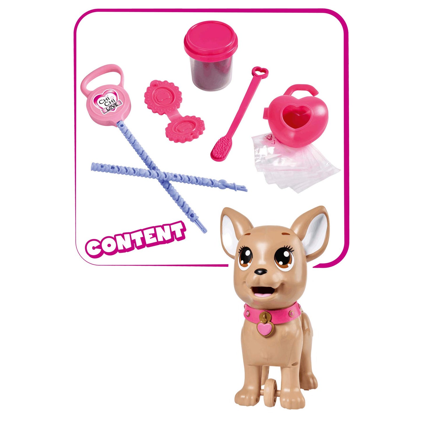 Simba 105893264 - ChiChi Love PooPoo Puppy Chihuahua Jucărie din Plastic cu Lesă, Gustări și Accesorii, pentru Copii de la 3 Ani