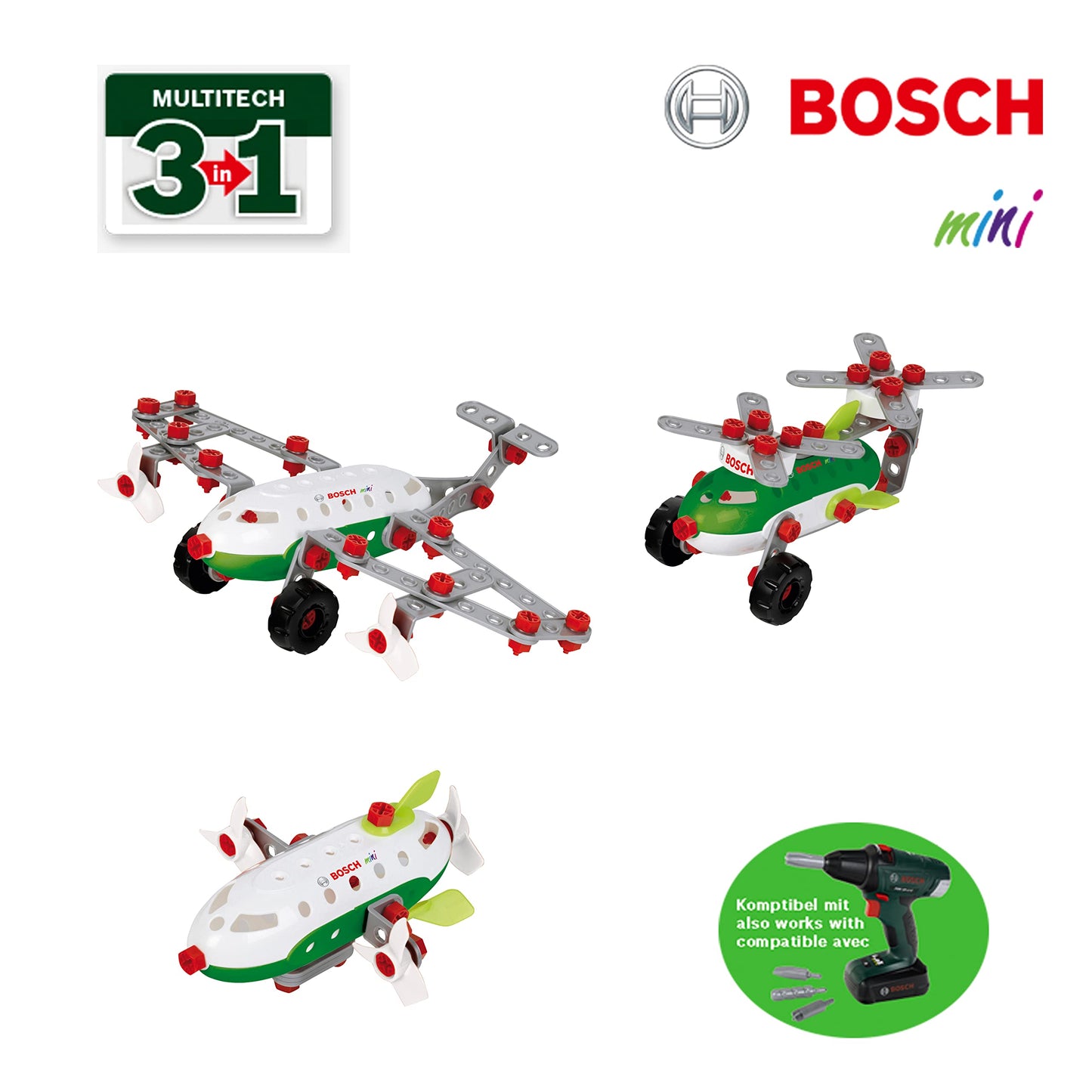 Theo Klein 8790 Kit de Construcție Echipament Aerian 3 în 1 Bosch, pentru Construirea Diferitelor Aeronave, Include Planuri de Construcție pentru 3 Modele, Jucării pentru Copii de la 3 Ani