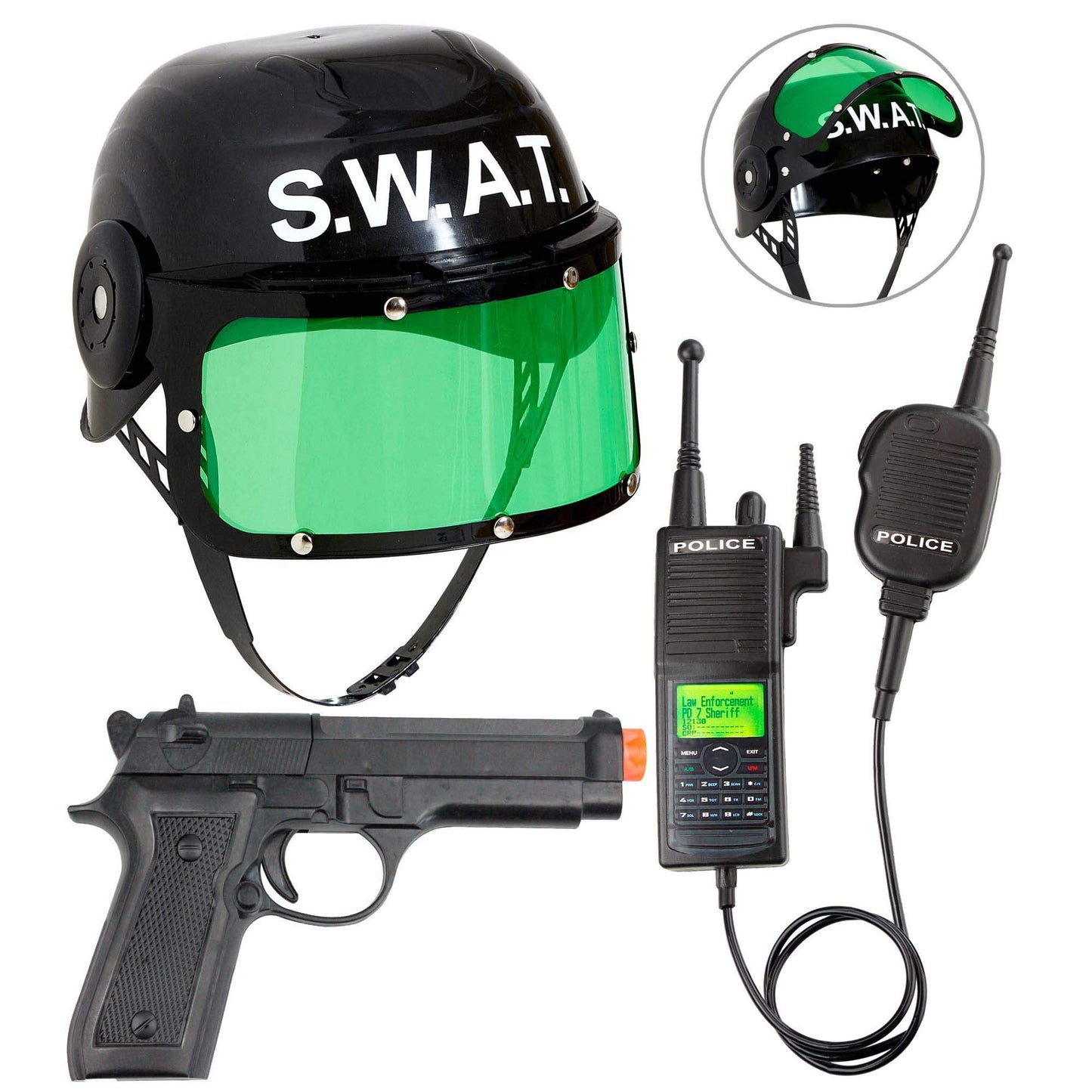 WIDMANN MILANO Party Fashion 28227 - Costum S.W.A.T. pentru copii, cu cască, pistol și stație radio, negru, special pentru carnaval și petreceri tematice