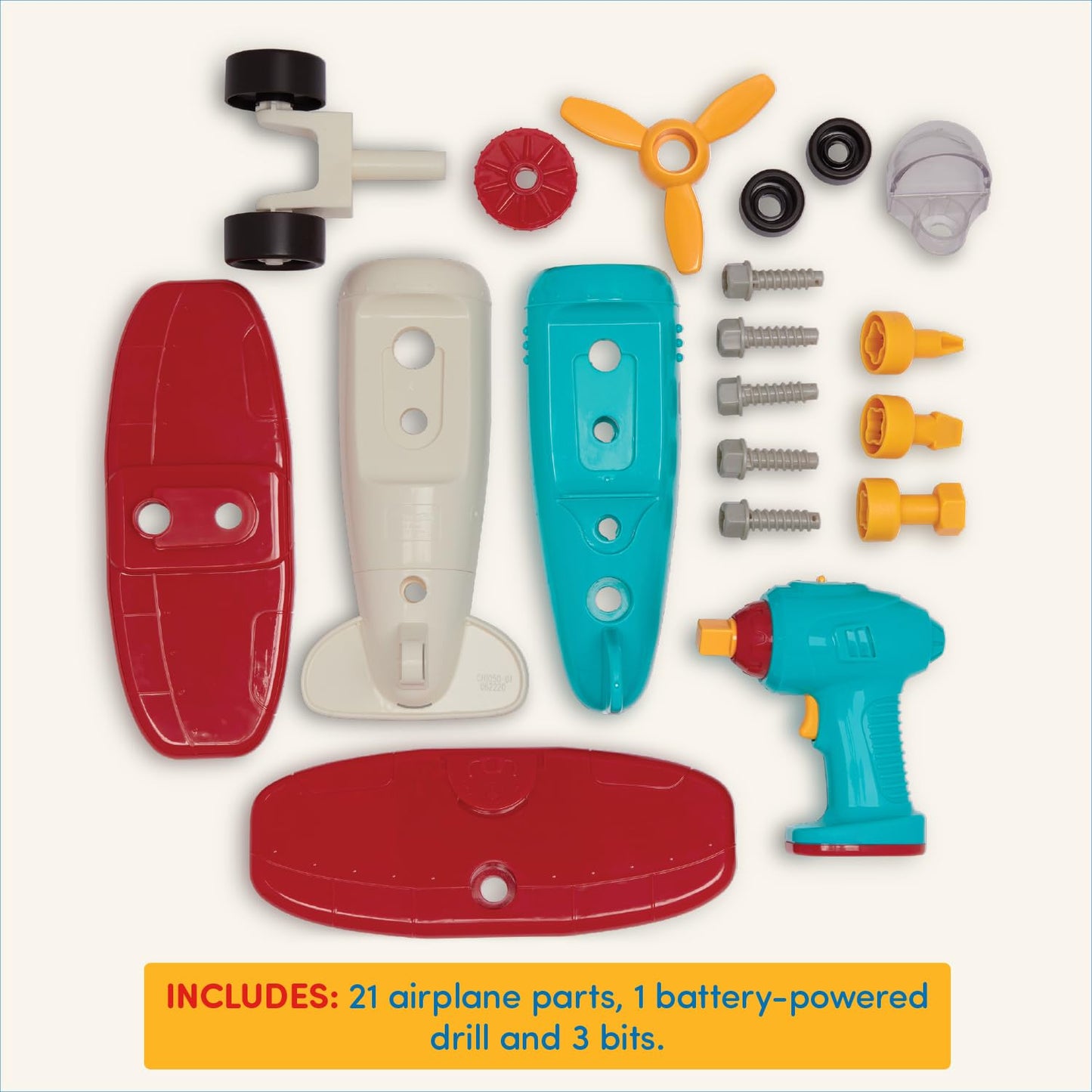 Battat – Set de construcție pentru copii de la 3 ani, Avion de asamblat cu șurubelniță electrică funcțională - Jucărie educativă pentru copii (25 piese)