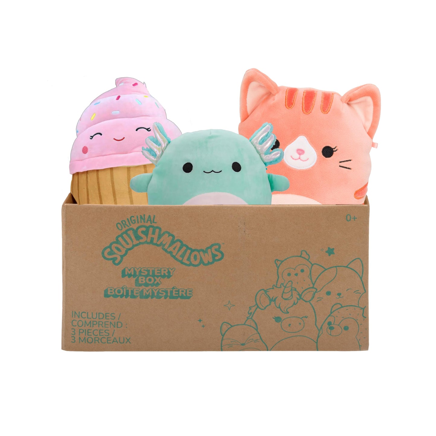 Squishmallows SQCR04665 - Cutie Misterioasă, conține 3x Squishmallows surpriză de 20cm, oficial Jazwares Pluș