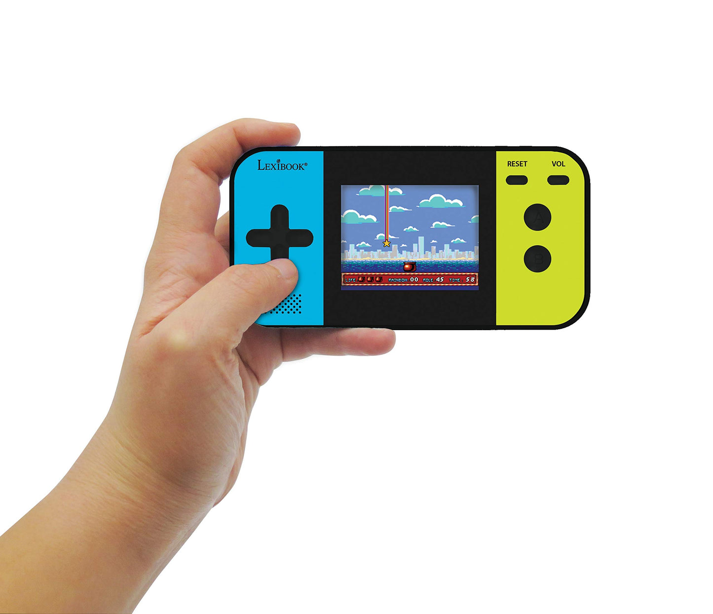 Lexibook Compact Cyber Arcade - Consolă de jocuri portabilă cu 250 jocuri, LCD, alimentată cu baterii, pentru copii, negru/albastru/verde, JL2377