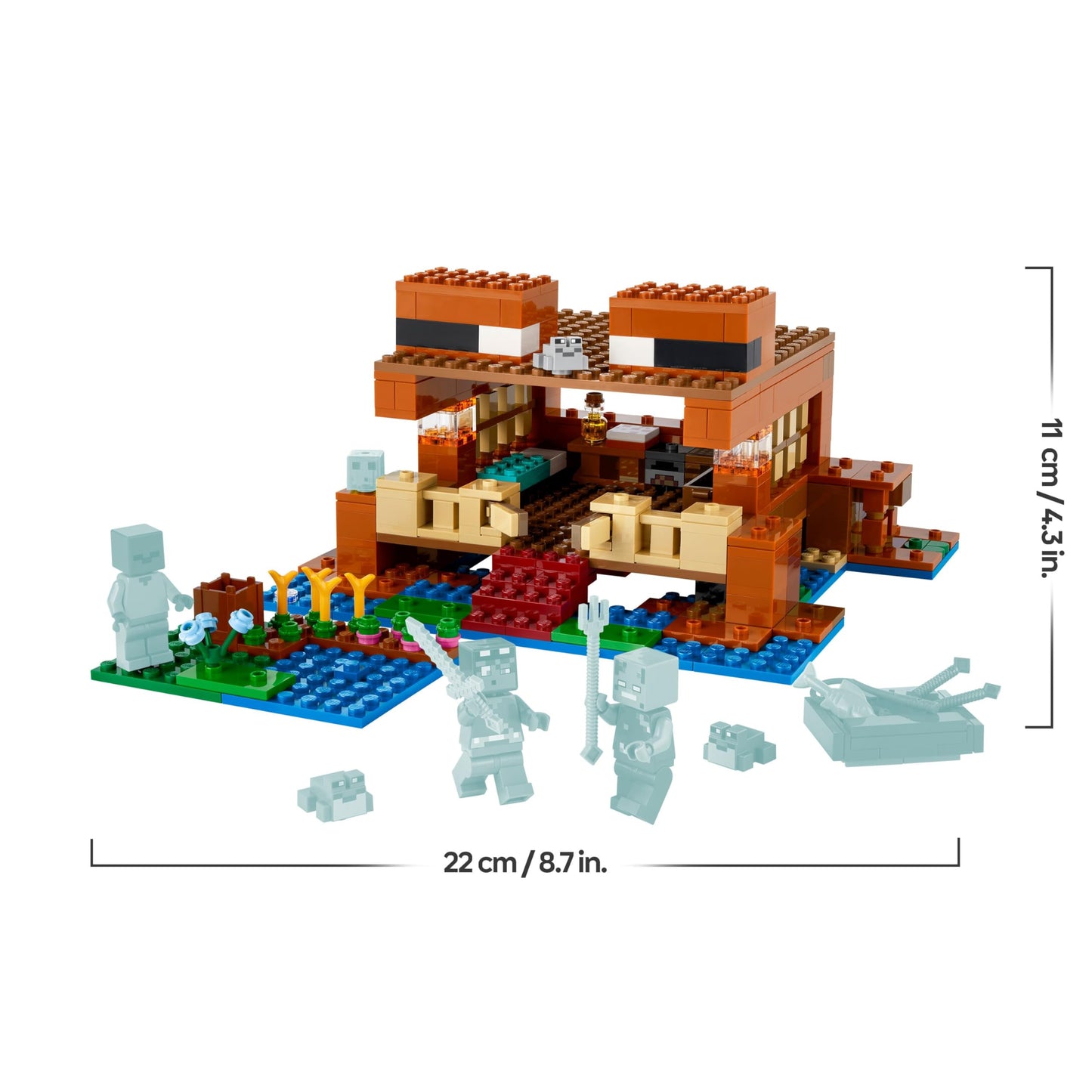 LEGO Minecraft 21256 Set de construcție Casă Broscuță cu barcă, figurine animale și accesorii, 400 piese, de la 8 ani